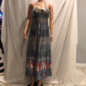 New guess long dress blue white orange small